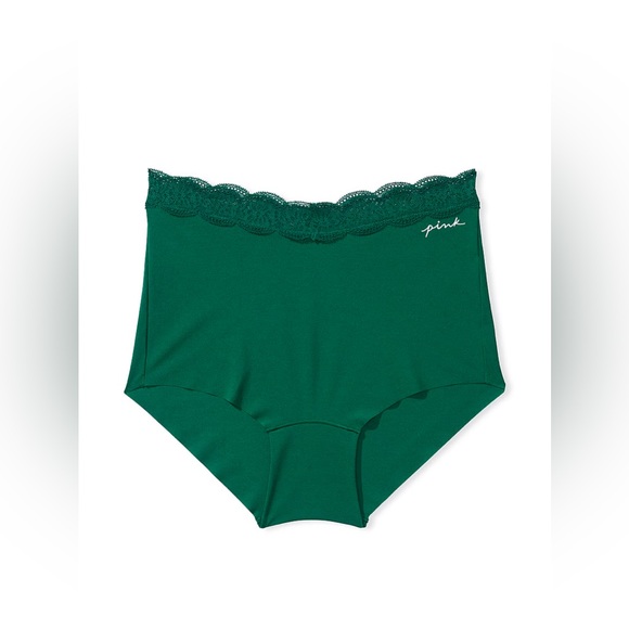 PINK No-Show Lace-Trim Boyshort Panty Green NWT - Picture 3 of 9